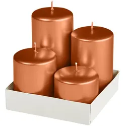 Kopschitz Kerzen Adventset Stumpenkerzen Metallic Matt Orange Ø 60 mm, 4 Stück