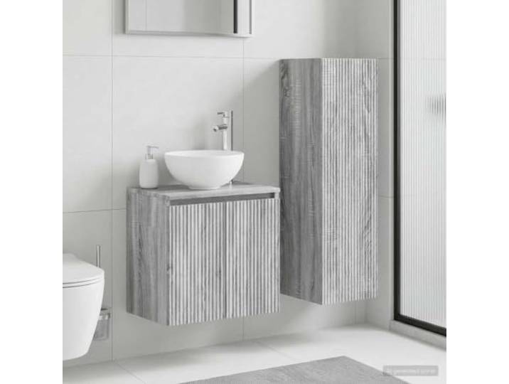 Badezimmermöbel-Set 2 stk Grau Sonoma 33 x 34,5 x 100 cm Wandschrank Holzwerkstoff, feuchtigkeitsresistent, verstellbare Regale, wandmontiert, umkehrbare Tür, DIY-Montage