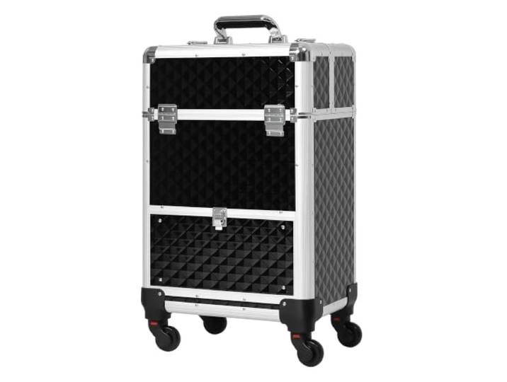 HOMCOM Valise Trolley Maquillage\, poignée télescopique\, Noir Mallette cosmétique vanity en alu\, 34L x 25l x 62H cm