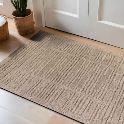 World Rug Gallery Striped Framed Border Power Loomed Soft Shag High-Low Indoor Area Rug