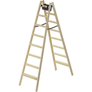 Hailo-Master Stehleiter H80, 8768801, beidseitig begehbar, aus Holz, bis 150kg, mit 2 x 8 Stufen
