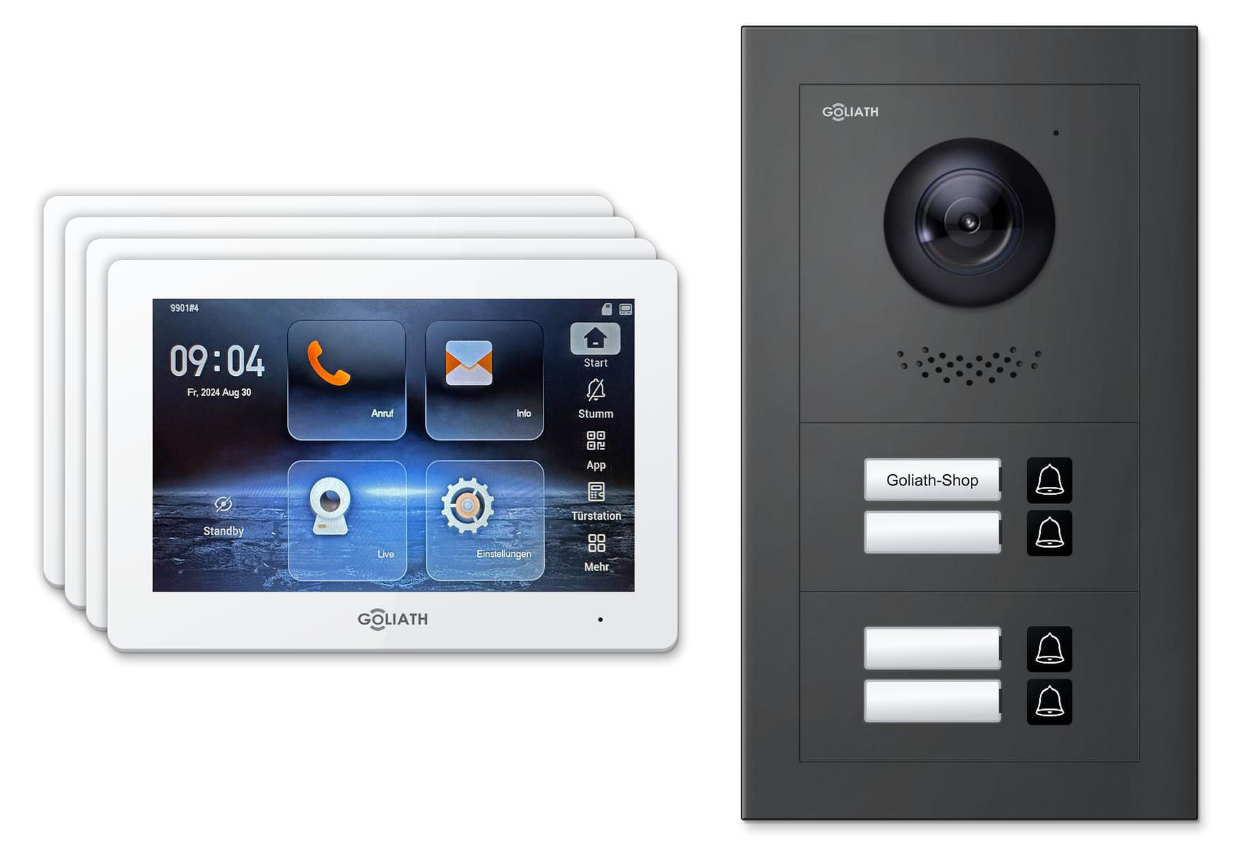 Goliath Premium IP GL-IPH405A.1 Video-Türsprechanlage, 4 Familien, 4× 7 Zoll Weiß, Anthrazit, Aufputz