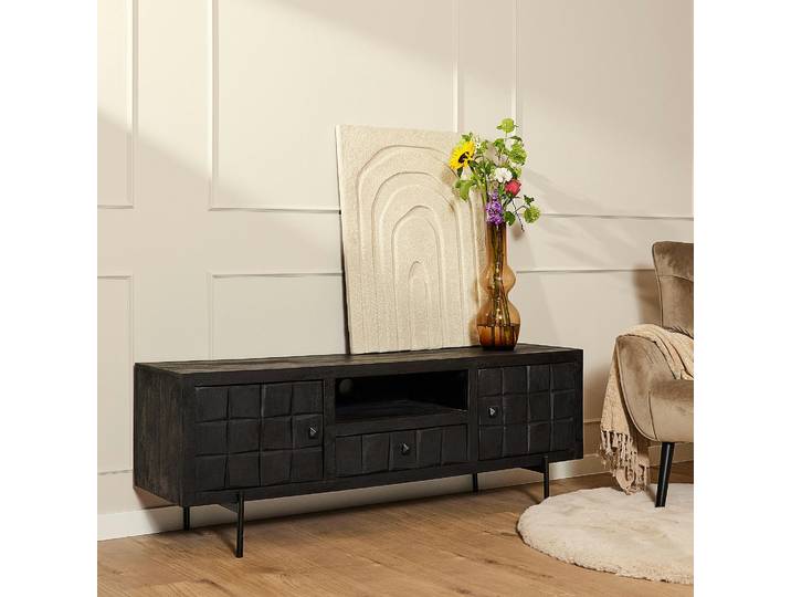 Meuble TV 180 cm en bois décor damier UDA - Noir