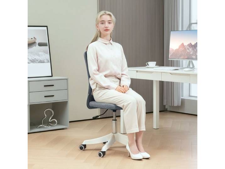 Chaise de bureau - Modèle compact - Revêtement lin synthétique - Hauteur réglable 42–50 cm - Roulettes pivotantes