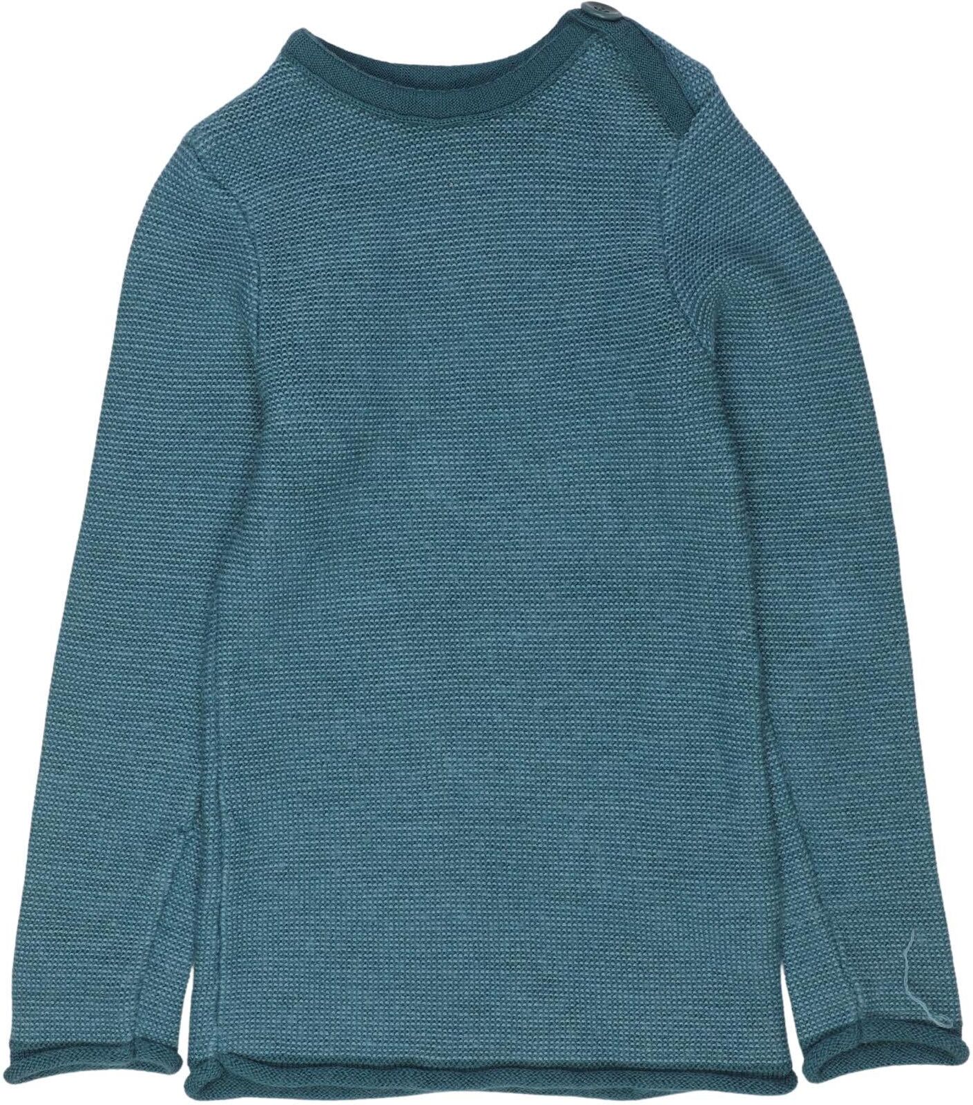 disana Mädchen Pullover, Türkis, Gr. EU 98, Schurwolle - Second Hand