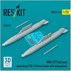 ResKit MiG-29 Fulcrum underwing PTB-1150 fuel tanks with wing pylons (2 pcs) (3D Printed)
