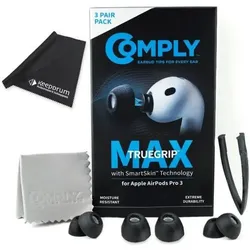 Comply Ohrstöpsel TrueGrip MAX für Airpods Pro 3 Schwarz Grösse L mit Tuch, Kopfhörer Ersatzteile, Schwarz