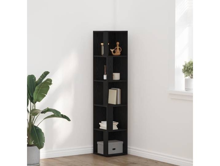 Meuble d angle Noir Chêne 33x33x164 5 cm en bois d ingénierie