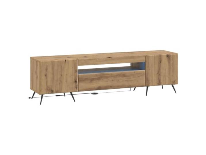 TV-Schrank mit LED-Beleuchtung, Farbe: Eiche, handgefertigt, Design Moderner Stil, große Fächer, schlankes Design, umkehrbare Türen, feucht abwischbar, Gewicht 25,62 kg