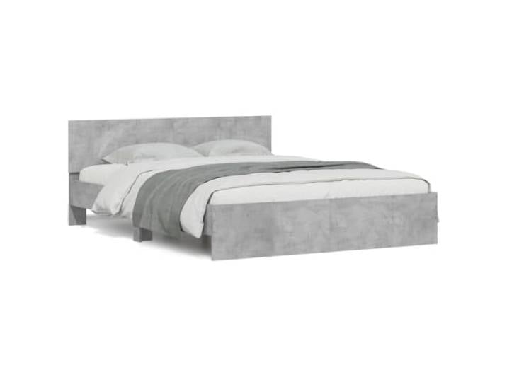 PUGYNBK Bettgestell mit Kopfteil, Betongrau, 150 x 200 cm Feuchtigkeitsbeständiges Konstruktionsholz, Sperrholzleisten im Lieferumfang enthalten, Rückenstütze beim Lesen