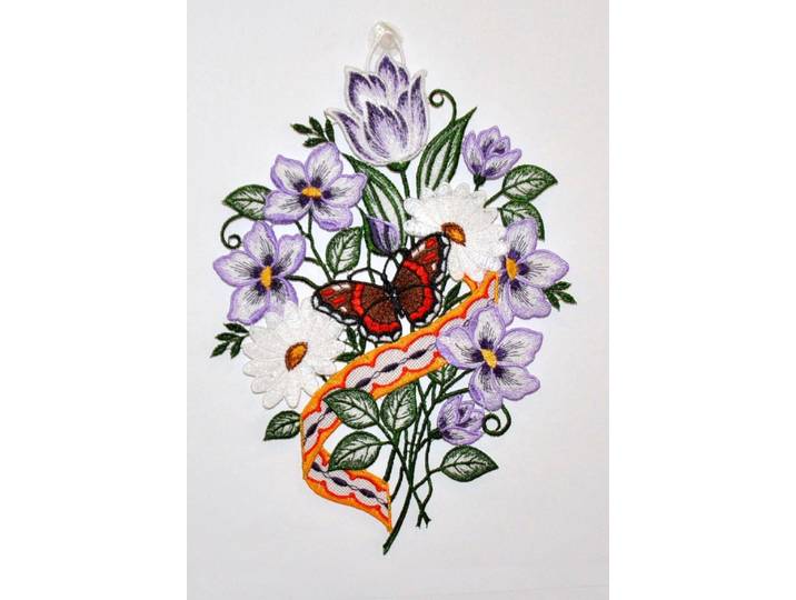 Fensterbild STICKEREIEN PLAUEN Blumenband Fensterbild Gr. 1, lila (flieder), B:21cm H:30cm, Polyester, Fensterbilder, Fensterbild, Fensterbild Blumenband