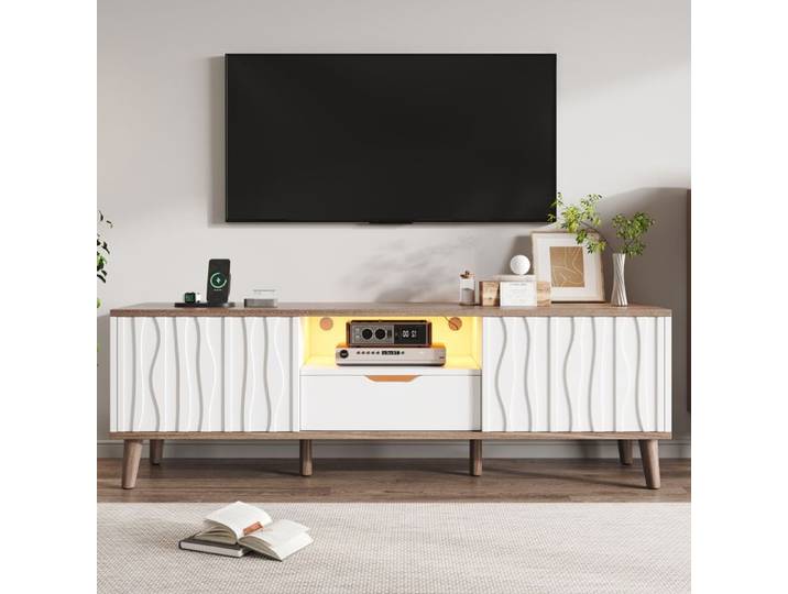 Meuble TV - 160x40 - Rangement confort optimal style contemporain idéal pour la maison - Blanc - Pour Salon
