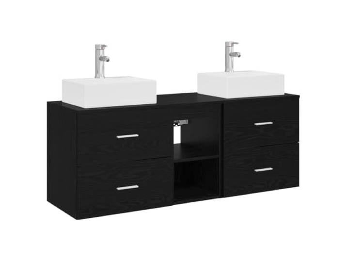 Badezimmer-Schrank-Set 3-teilig, schwarz, Holz, technisiert, 49,5 x 41 x Wanddesign, 4 Schubladen, 1 Einlegeboden, flexible Installation, einfache Wartung, Verwendung im Innenbereich