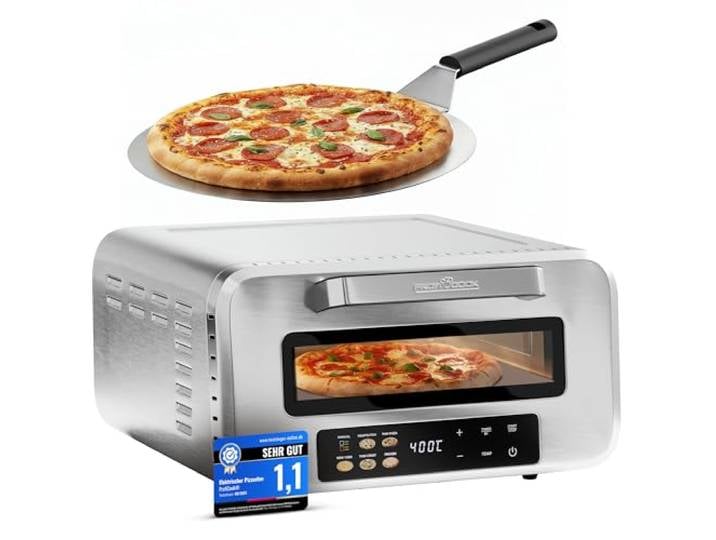 ProfiCook® Pizzaofen elektrisch 400°C echter Pizzastein inkl. Pizzaheber variable Zeit und Temperatureinstellung Pizza Ofen Elektro für Pizza in unter 5 min. Pizzamaker PC PO 1323