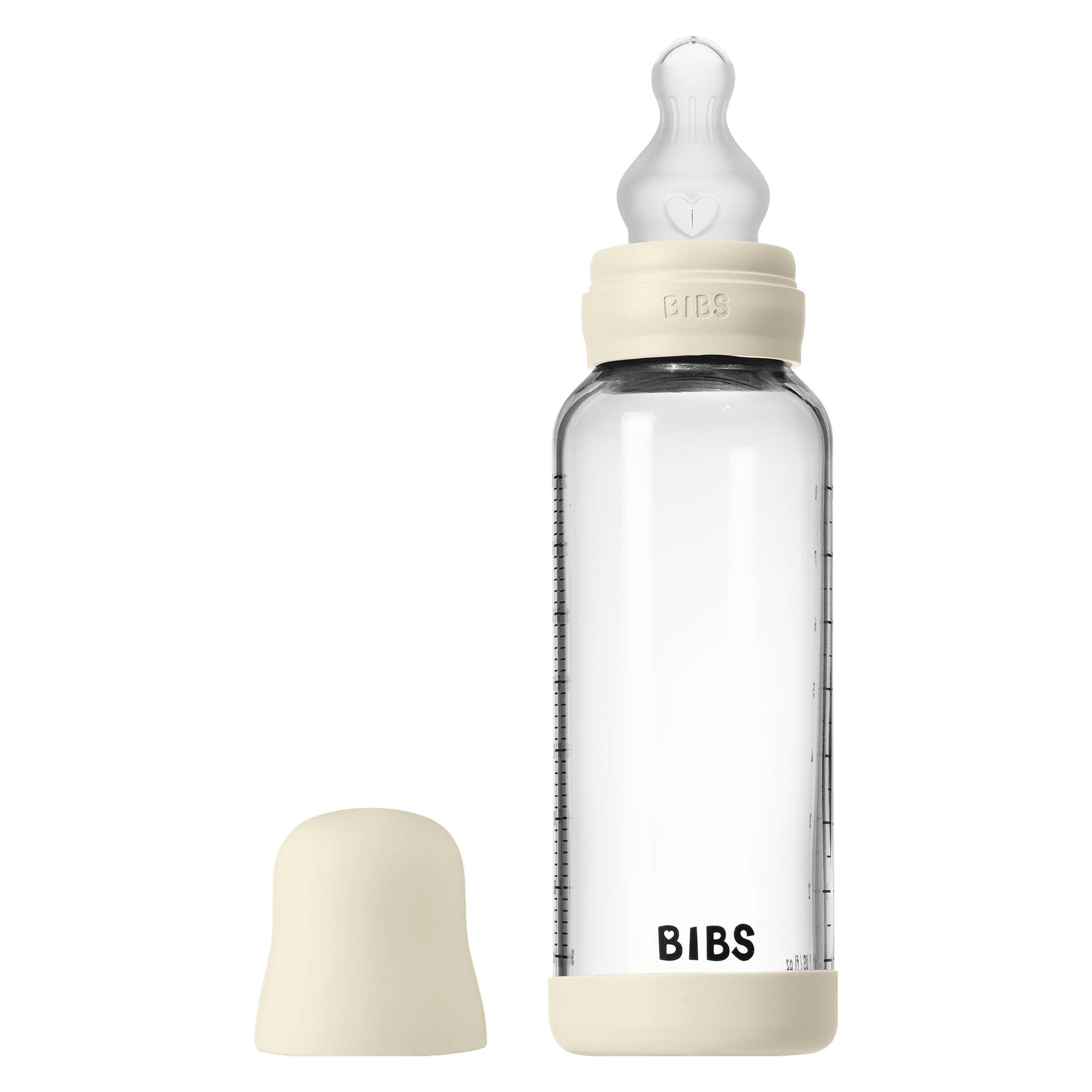 Bibs - Glass Baby Bottle Round Silicone Medium Flow - Ivory - 240 ml (240 ml) (50201216)
