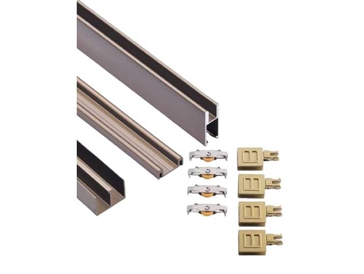 BGOOSA 8 mm Glasschiebetür-Schienen-Set, 1 Set Doppelschienen-Aluminium-Hardware ohne Bohren for Schrank, Schrank, Vitrine(Gold,51.2in/130cm)
