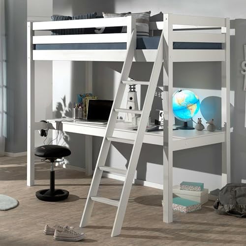 Vipack Hoogslaper met bureau, wit gelakt, B/D/H: 90 x 200 cm