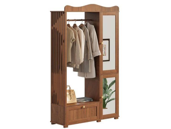 Armoire vestiaire avec miroir Porte-vêtements ouvert-armoire Rangement Pratique avec Tiroir et 2 Portes pour Couloir 115x38x194 cm