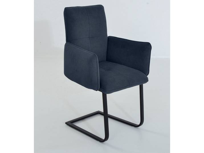 Freischwinger K+W KOMFORT & WOHNEN 6502 , blau (marine, schwarz), B:61cm H:90cm T:62cm, Stühle, Freischwinger, Freischwinger mit Armlehnen, Flachstahlkufe in schwarz