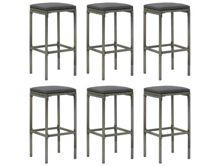 Ensemble de bar de jardin - - Lot de 7 - Gris - 1 table 6 tabourets de bar - résine tressée - Avec coussins 370123