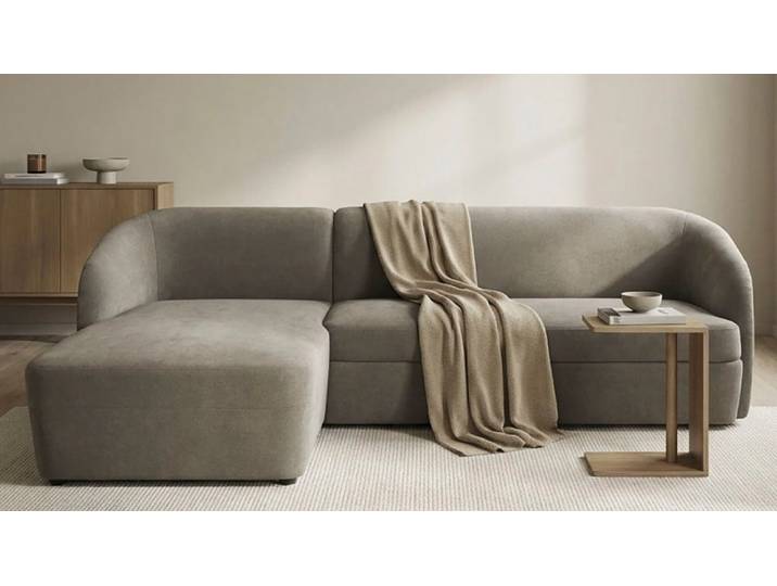 Ecksofa DOMO COLLECTION Orbis, modernes, klares Design mit schmalen, abgerundeten Armlehnen , grau (stone), B:230cm H:74cm T:148cm, 100% Polyester, Sofas, Ecksofa, whlw. mit Bettfunktion u./o. Bettkasten, aus Luxus- Microfaser
