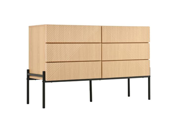 Commode design en bois naturel à motifs géométriques 6 tiroirs 115 cm