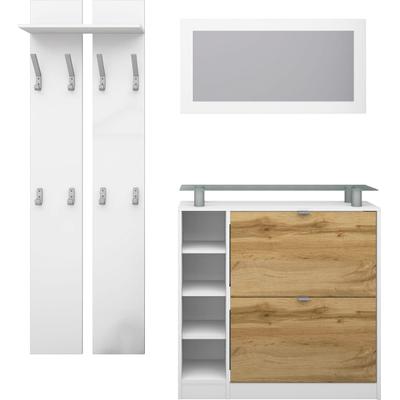 Garderoben-Set BORCHARDT MÖBEL "Dolly", weiß (weiß matt, eichefarben wotan), Kastenmöbel-Sets, mit Glasablage