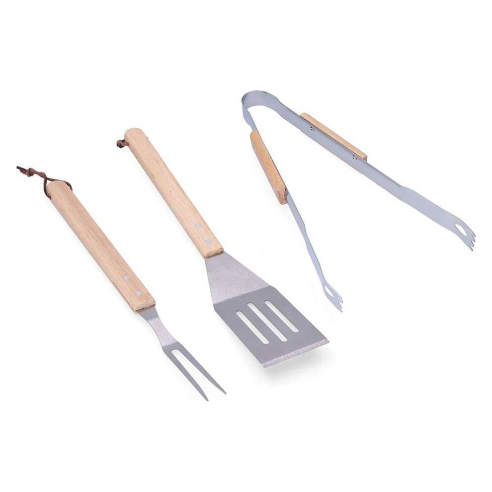 EDM Set of 3 oak/stainless steel barbecue tools (67231446)