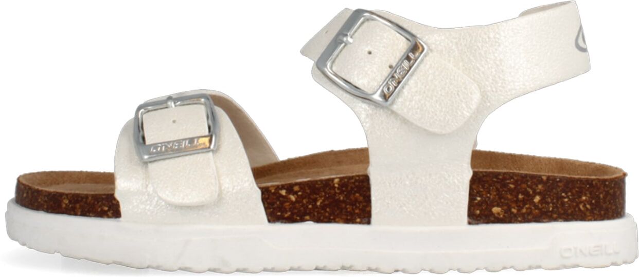 Sandale O'NEILL "POLLY SANDAL LOW JR", Mädchen, Gr. 32, weiss (light silber), Synthetik, Schuhe Sandale, Sommerschuh, Schlappen mit Schnallenverschluss light silber 32
