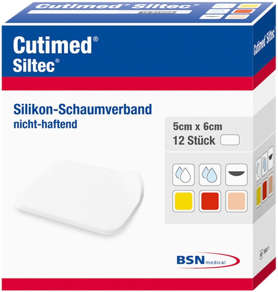 Cutimed Siltec Schaumverb.5x6 cm nicht haftend 12 St Kompressen