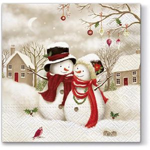 Böttcher-AG Servietten Schneemann-Pärchen, 33 x 33 cm, 1/4-Falz, 3-lagig, 20 Stück