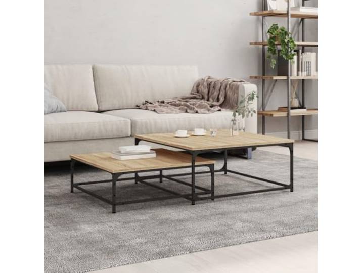 HEFZGDB Satztische 2 STK. Sonoma-Eiche Holzwerkstoff Beistelltisch Couchtisch Set für Wohnzimmer Büro