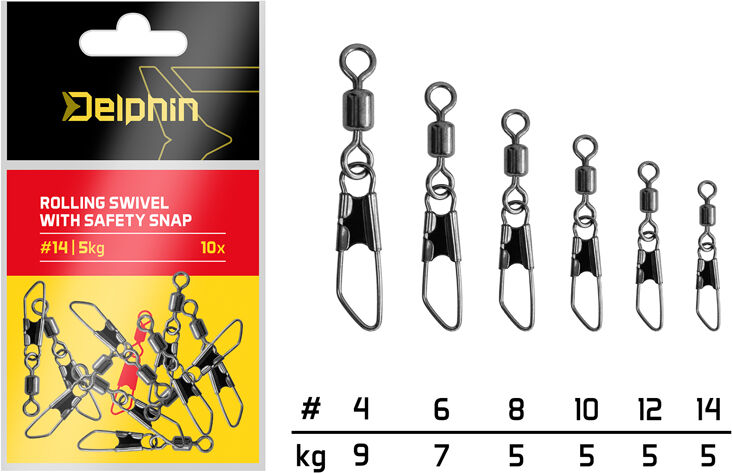 Delphin Émerillon rolling avec safety snap / par 10 #8/5kg Gold, Black, Red, Beige #8/5kg