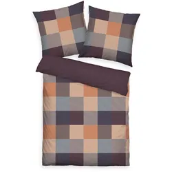 Tom Tailor Flanell Bettwäsche Karo/Uni MIG Plum & Warm Coral 135x200 cm + 80x80 cm