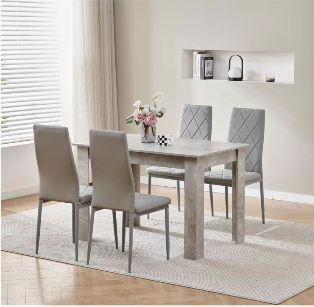 17 Stories Dining Set Grey Leather Chairs#4