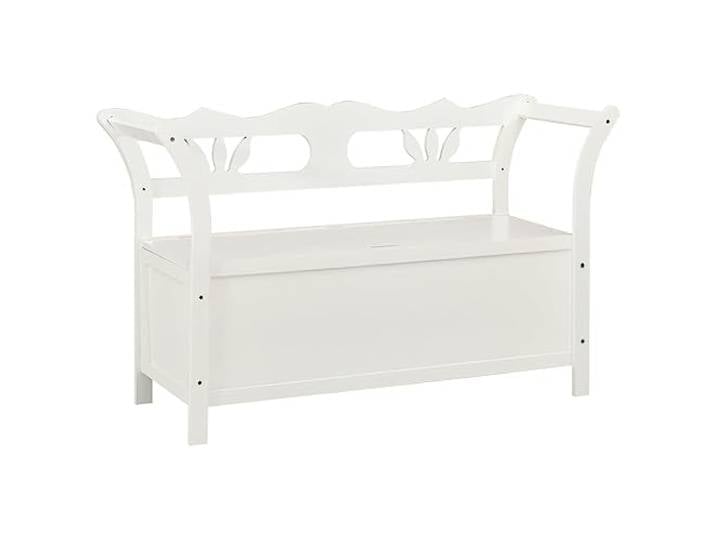 Sitzbank Weiß 107x45x75,5 cm Massivholz Tanne Mit Rückenlehne und Armlehnen, reichlich Stauraum, Tannenholz, max. 110 kg pro Sitzplatz