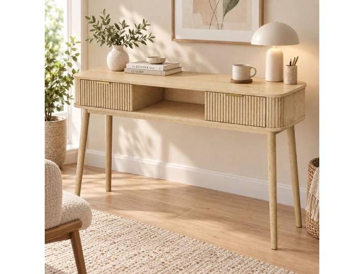 Bureau avec Rangement avec 2 Tiroirs pour Télétravail Salon Table d'entrée Chêne