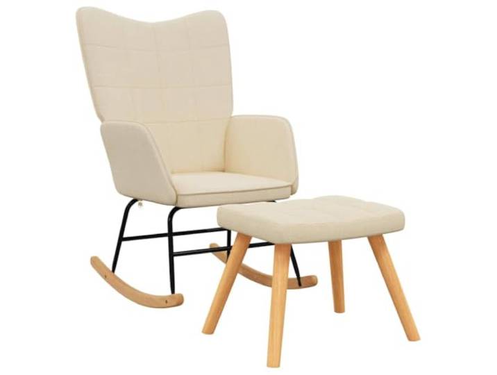 Schaukelstuhl mit Fuß, Creme,Textilgepolstert, Stahlrahmen Quadratische Nähte, Schwammfüllung, Holzkufen, stabile Konstruktion, belastbar bis 110 kg