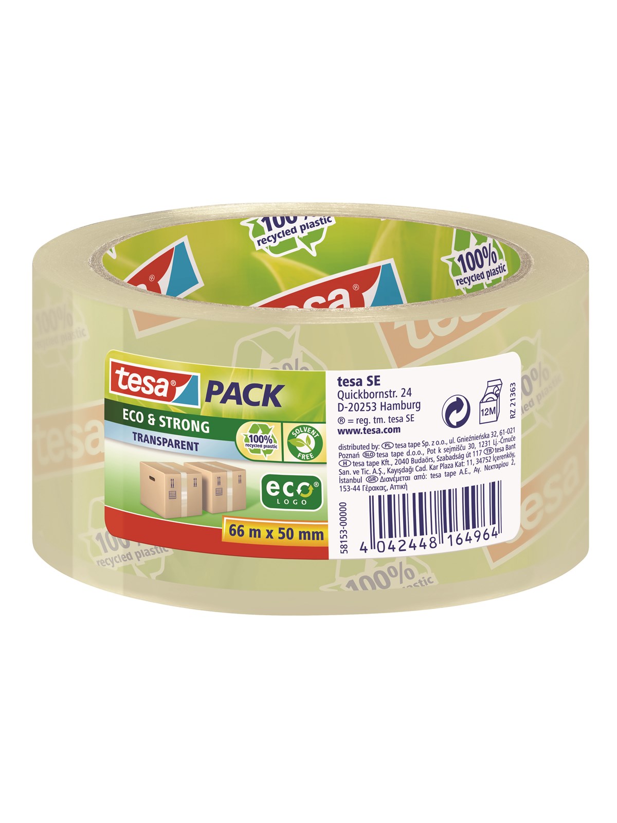 tesa pack eco & Strong Transparentes Verpackungsklebeband 50 mm x 66 m