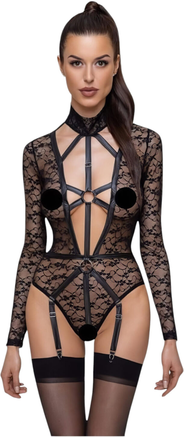 Cottelli - Sheer Strappy Bodysuit (Black)
