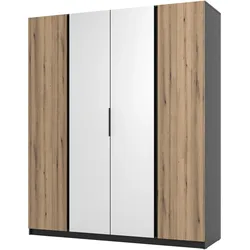 KLEIDERSCHRANK Nehir Schwarz/Eiche Evoke 200 cm - 4T Modern mit 2 Spiegeln mittig