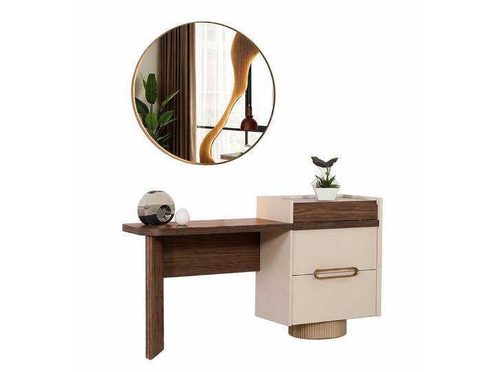 JVmoebel Schminktisch Stilvoller Braun-Beiger Schminktisch Designer Kosmetiktisch Holzmöbel, Made in Europa