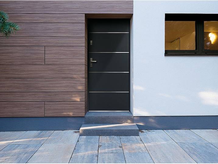 Eingangstür aus Stahl, voll und Edelstahl H207 x B100 cm anthrazit - Stärke 55 mm - DIN rechts - NAXARA