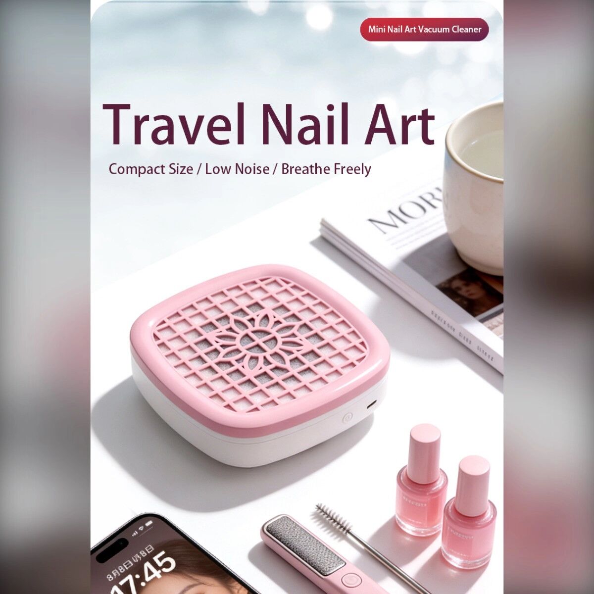 INF Mini collecteur de poussière pour ongles rechargeable, aspiration 4000 tr/min, écran LCD et batterie 2000 mAh Argent