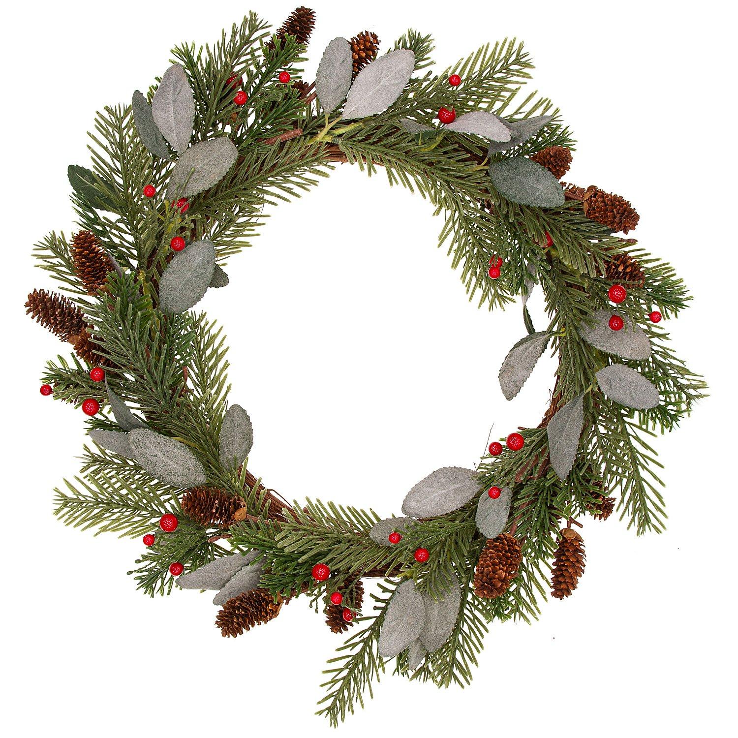 Tannenkranz mit Beeren, Blättern, Zapfen, 45 cm Ø