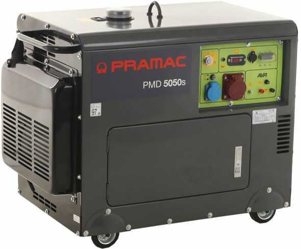 Pramac PMD5050s - Leiser Diesel-Stromerzeuger mit Rädern und AVR-Regelung 3,6 kW - Dauerleistung 3.6 kW - 400V