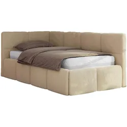 JUGENDBETT ARVO 90/200 - Beige Plüsch - Pocket-Matratze - Links Seite
