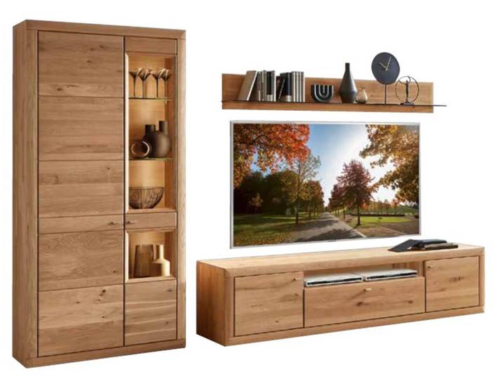 Wöstmann Markenmöbel Wandkombination mit Beleuchtung AURUM, wildeiche, Massivholz