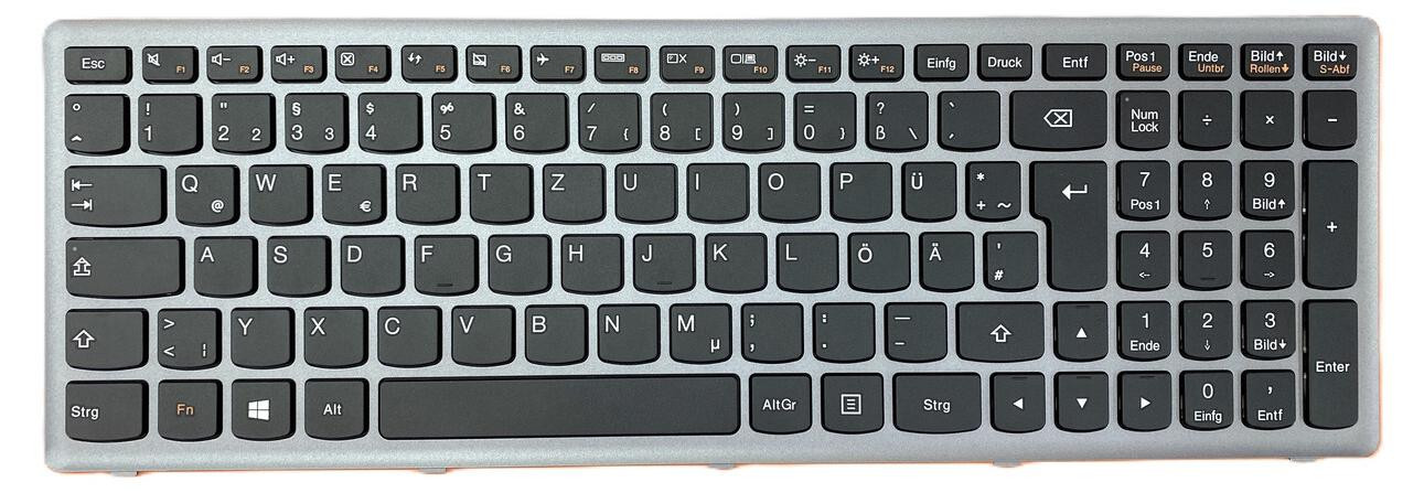 T-ProTek DE Schwarz toetsenbord met grijze rand, compatibel met IBM Lenovo Ideapad G505S