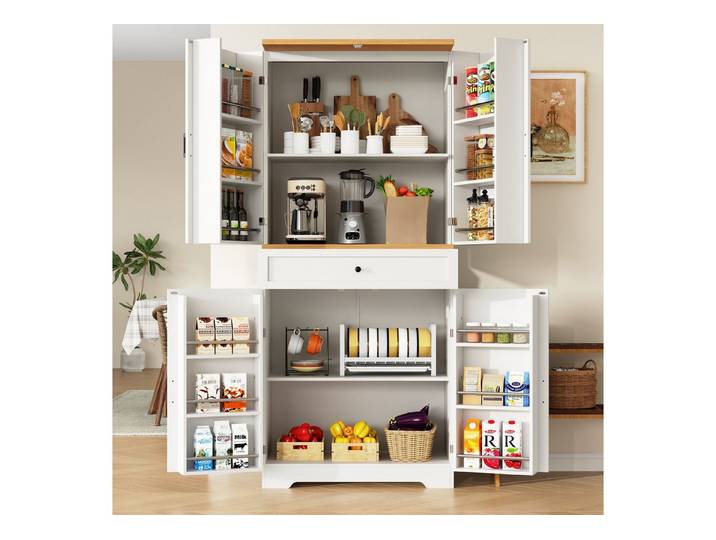 IDEASY Buffet Küchenschrank mit 12 Türfächern & Schubladen (80x40x180cm) Moderner Snack-Aufbewahrungsschrank, Buffetschrank